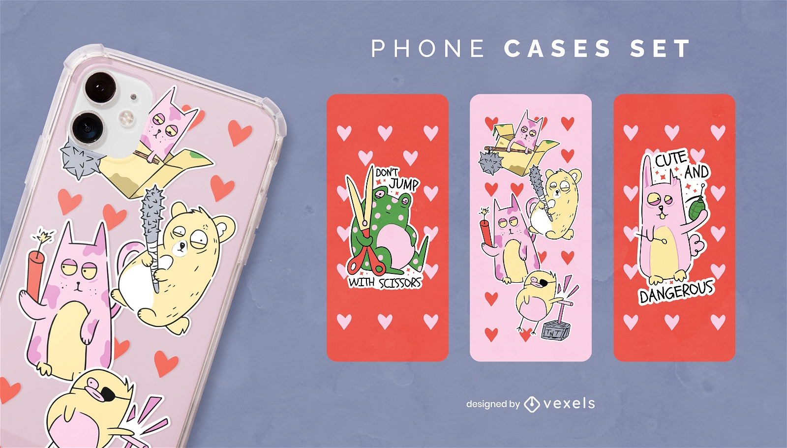 Cute and dangerous animals phone case set