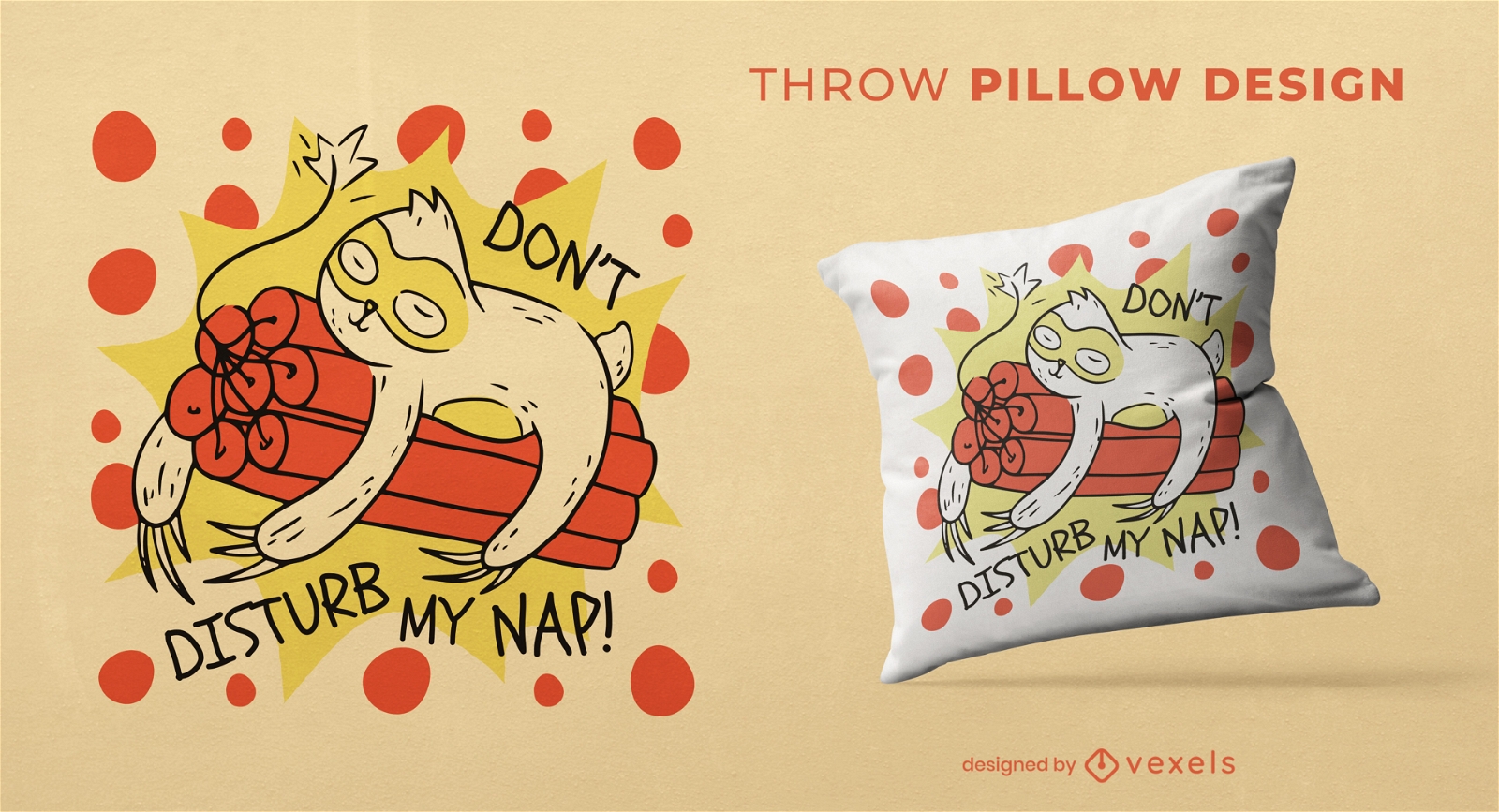 Sloth sleeping bomb throw pillow design