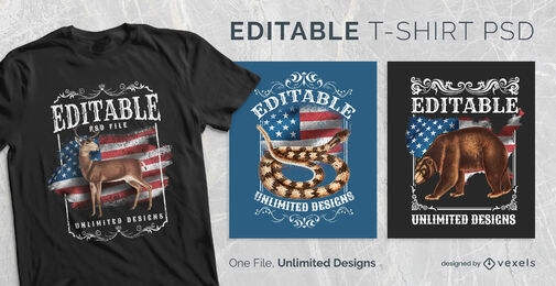 Animals with american flag scalable t-shirt psd