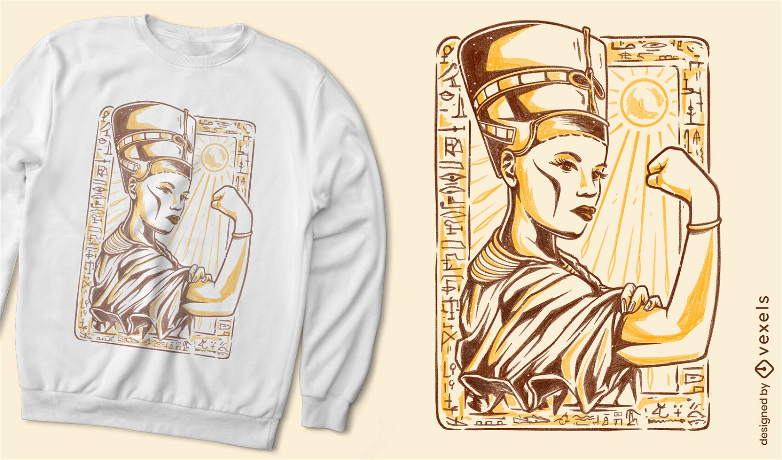 Diseño de camiseta de mujer fuerte de Nefertiti