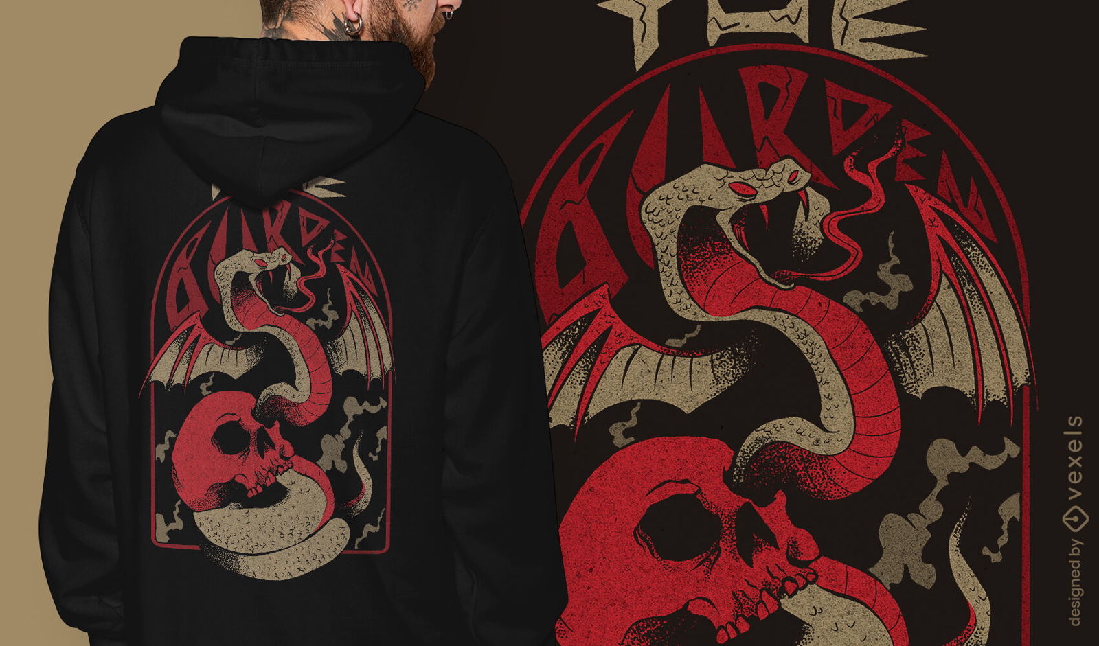 Serpiente y calavera criaturas del infierno camiseta psd