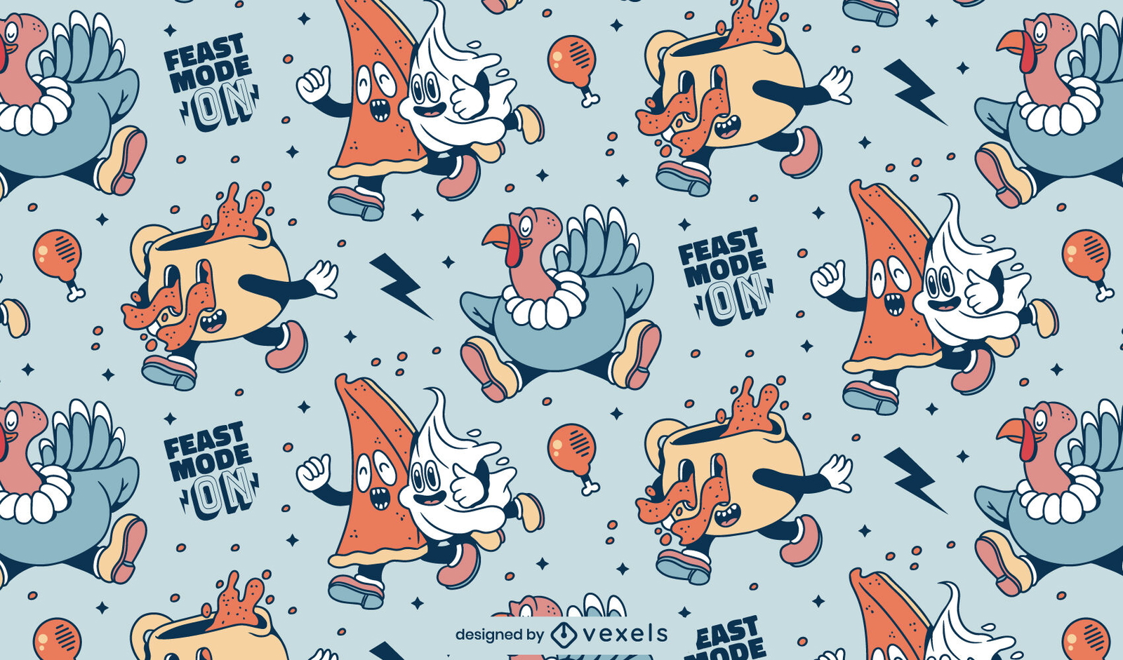 Thanksgiving retro cartoon pattern design