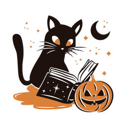 Black cat reading a book of spells PNG Design