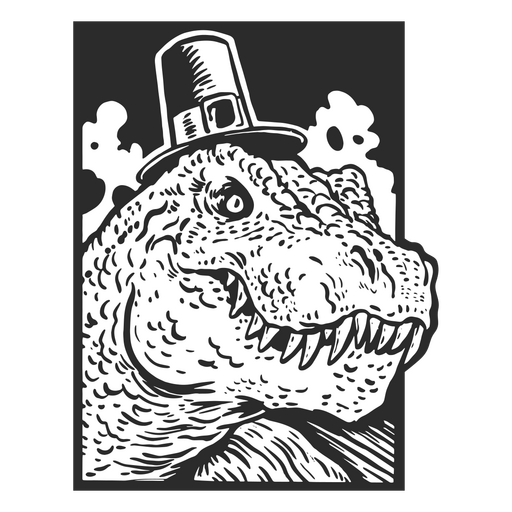 Un dinosaurio con un sombrero de Acción de Gracias. Diseño PNG