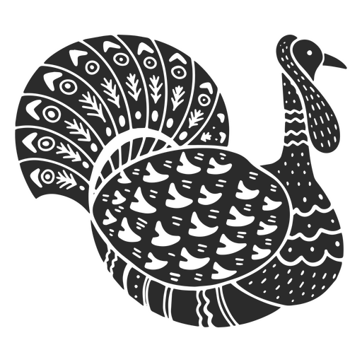 Um design de pavão preto e branco Desenho PNG