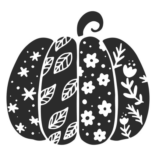 A pumpkin decorated with floral motifs PNG Design