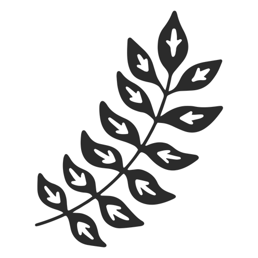 Ramo preto e branco com design de folhas Desenho PNG