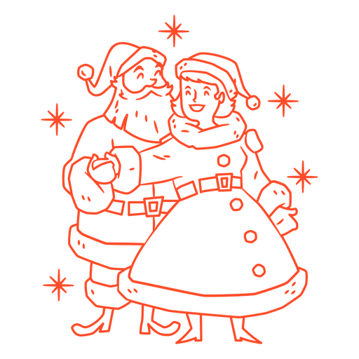 Santa and mrs claus stroke vintage PNG Design