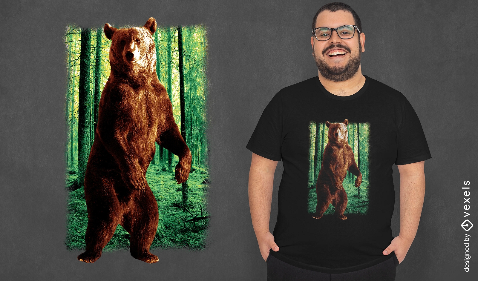 Design de camiseta de floresta de urso realista