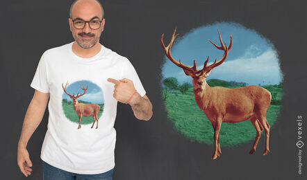 Design de camiseta de veado vermelho realista