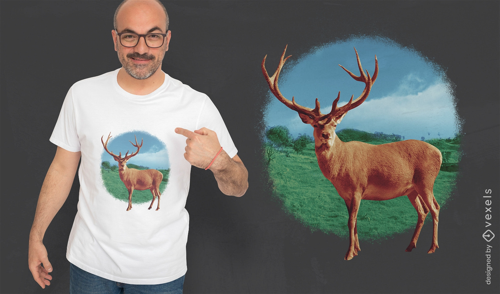 Diseño realista de camiseta de ciervo rojo.