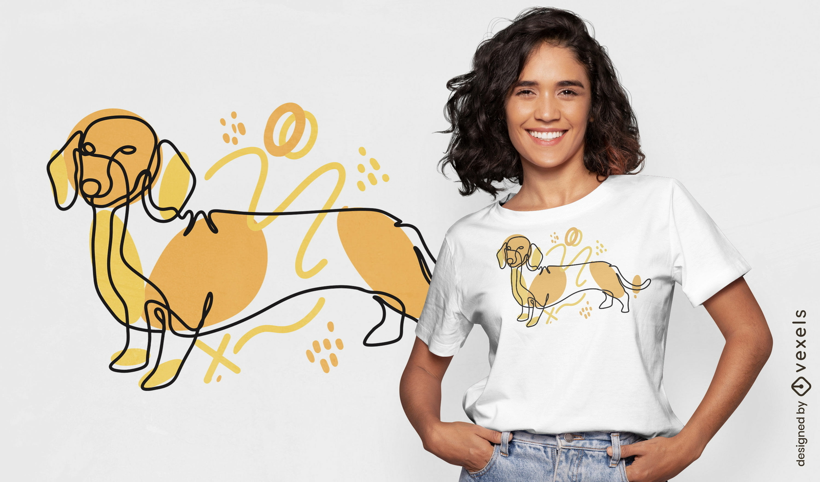 Diseño de camiseta de perro salchicha de línea continua