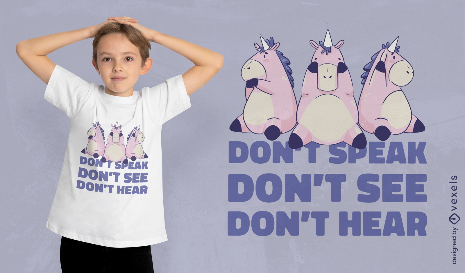 Sprechen Sie nicht, hören Sie Einhorn-T-Shirt-Design