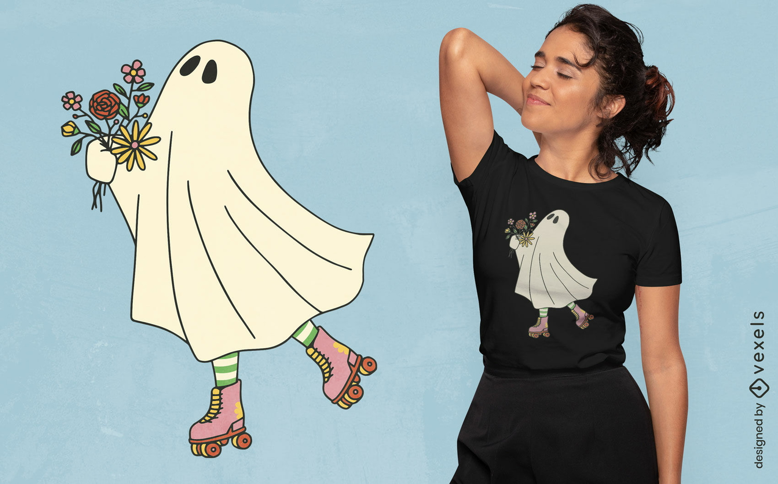 Fantasma com design de t-shirt de patinação de flores