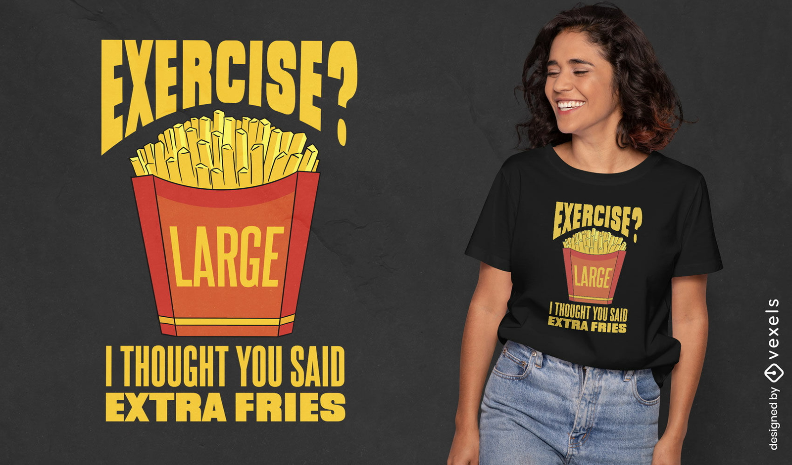 Gran diseño de camiseta de papas fritas.