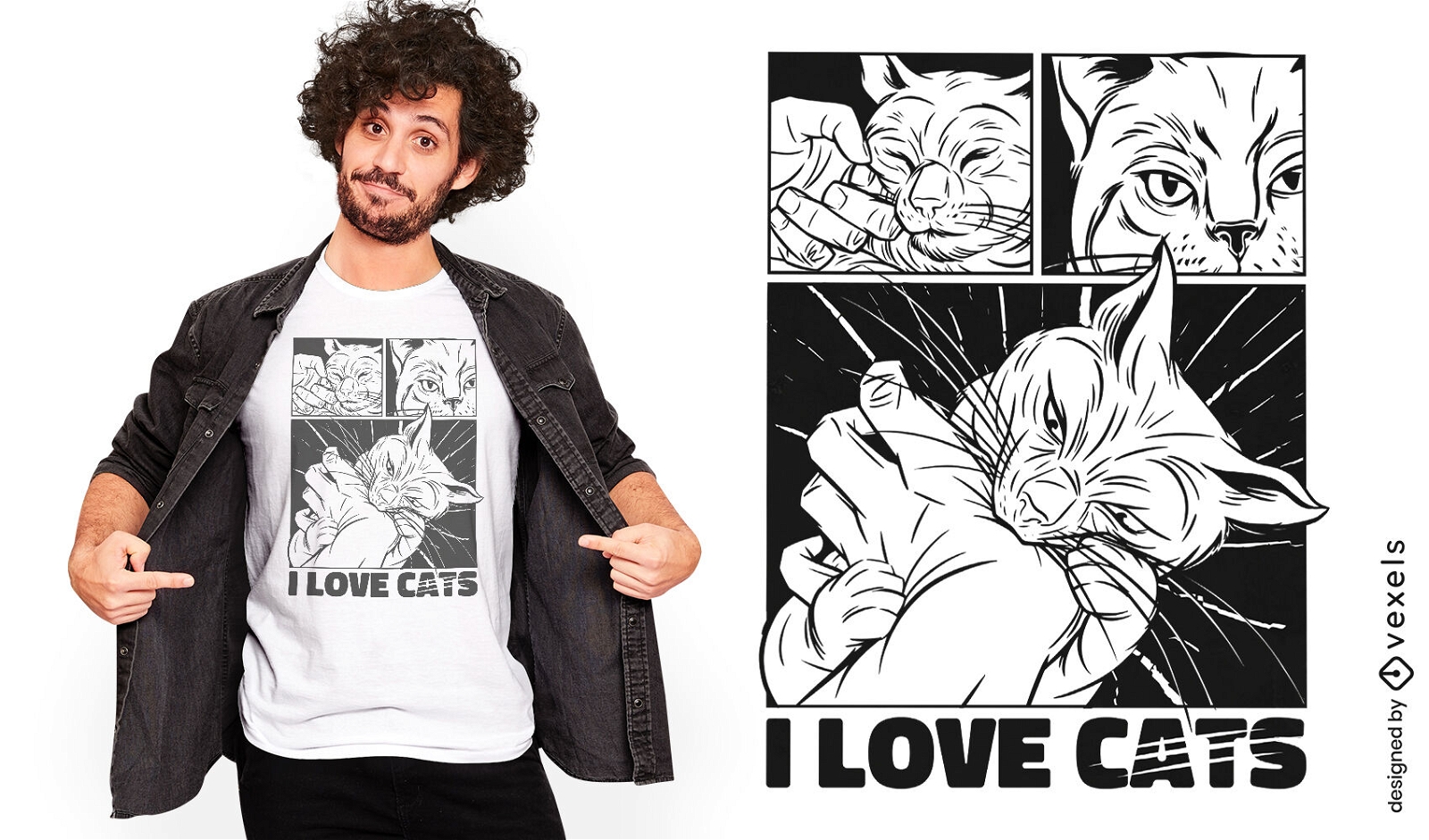 Design de camiseta em quadrinhos de mordida de gato