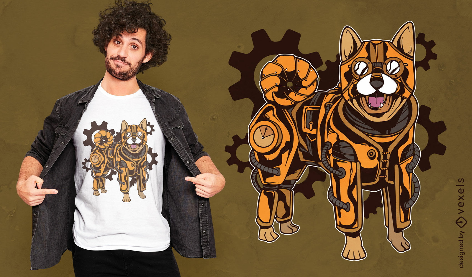 Diseño de camiseta steampunk de perro Shiba Inu