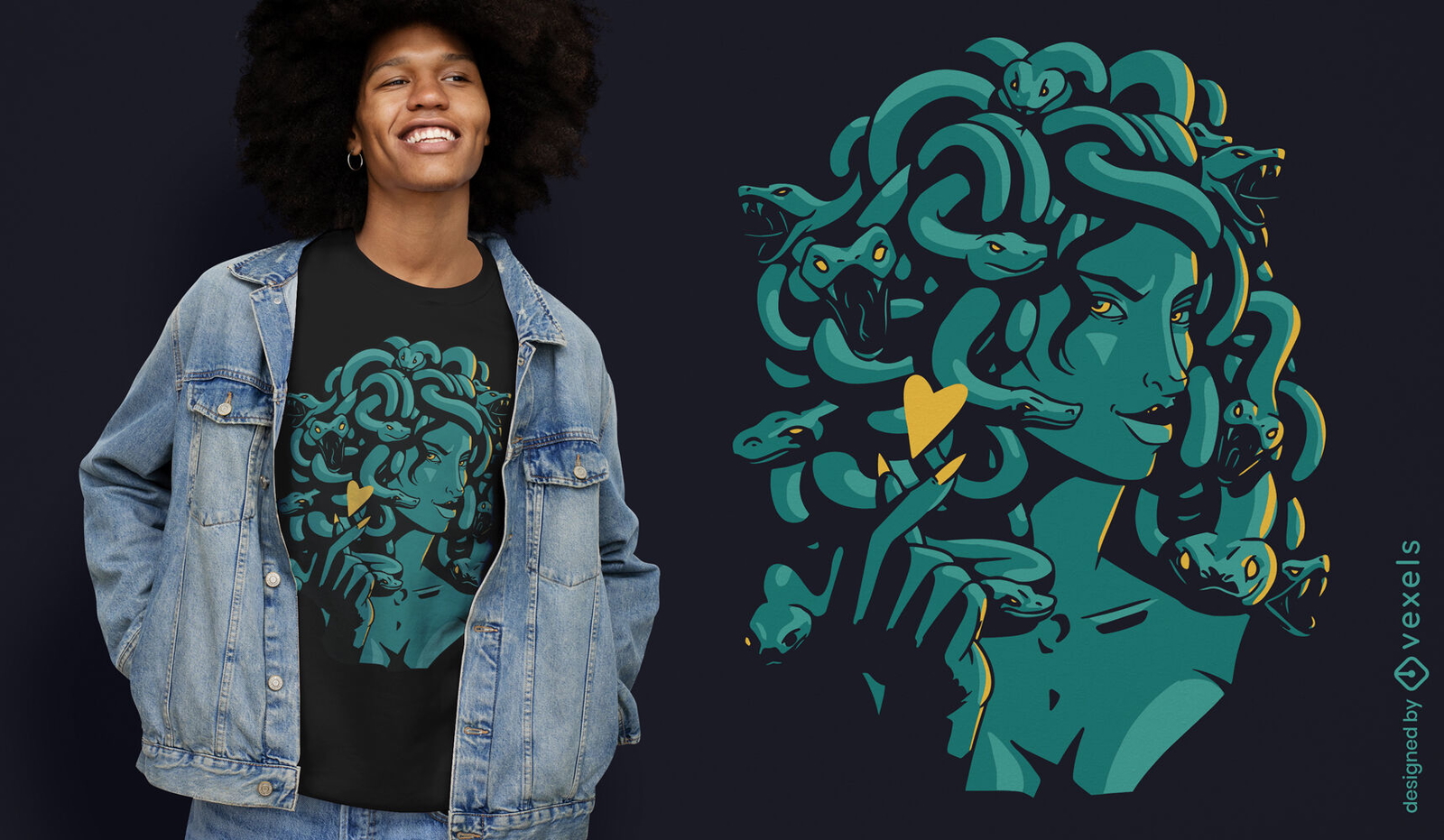 Coração de Medusa e design de camiseta de amor