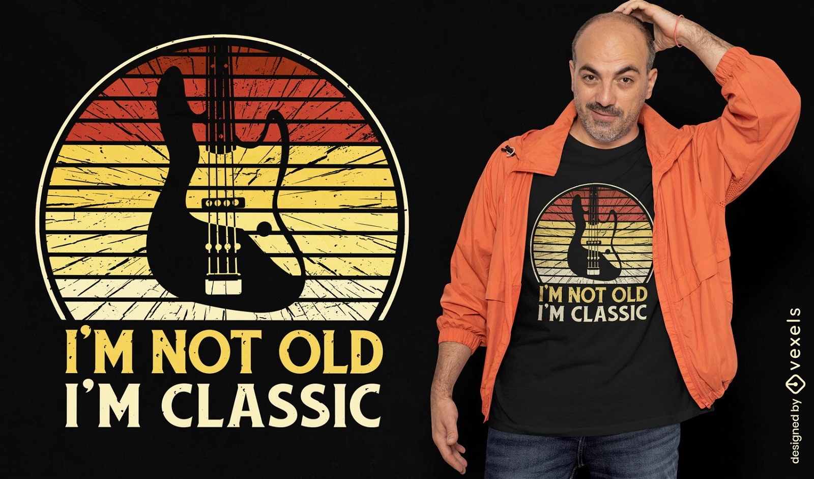 Design clássico de camiseta de guitarra para adultos