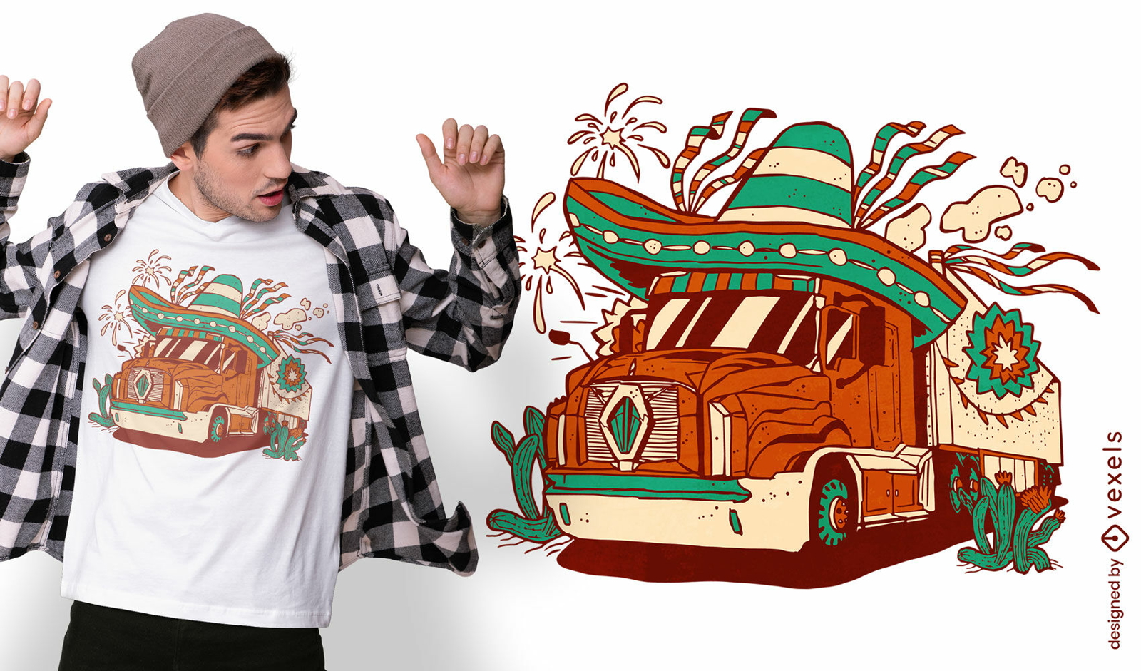 LKW mit mexikanischem Hut-T-Shirt-Design