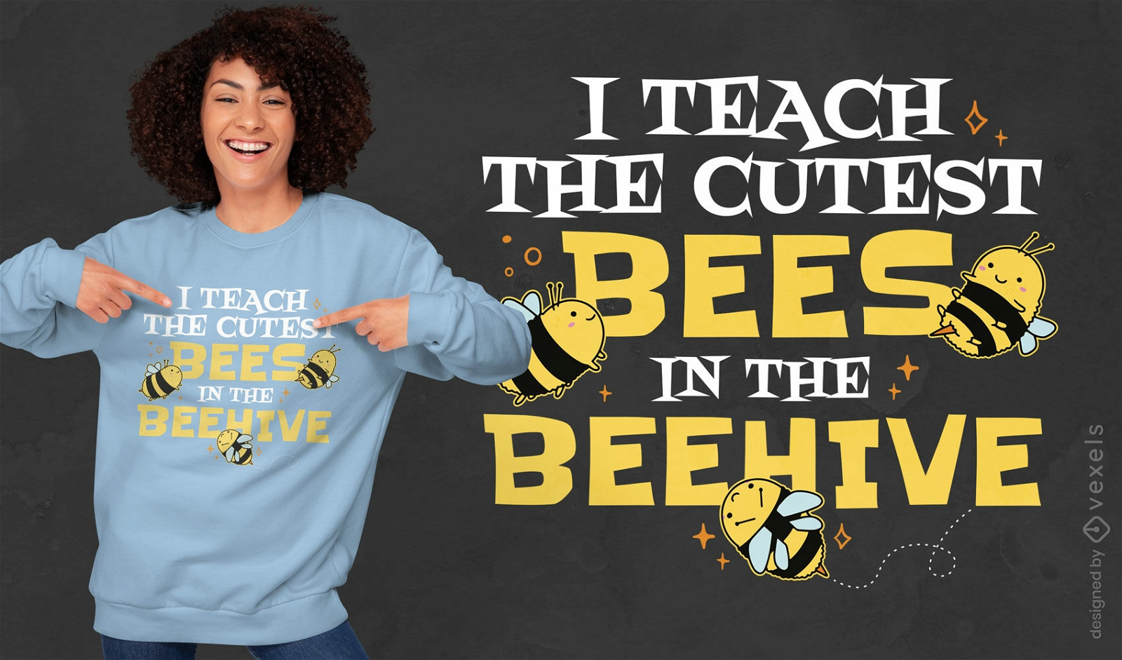 Design de camiseta com citação de abelha de professor