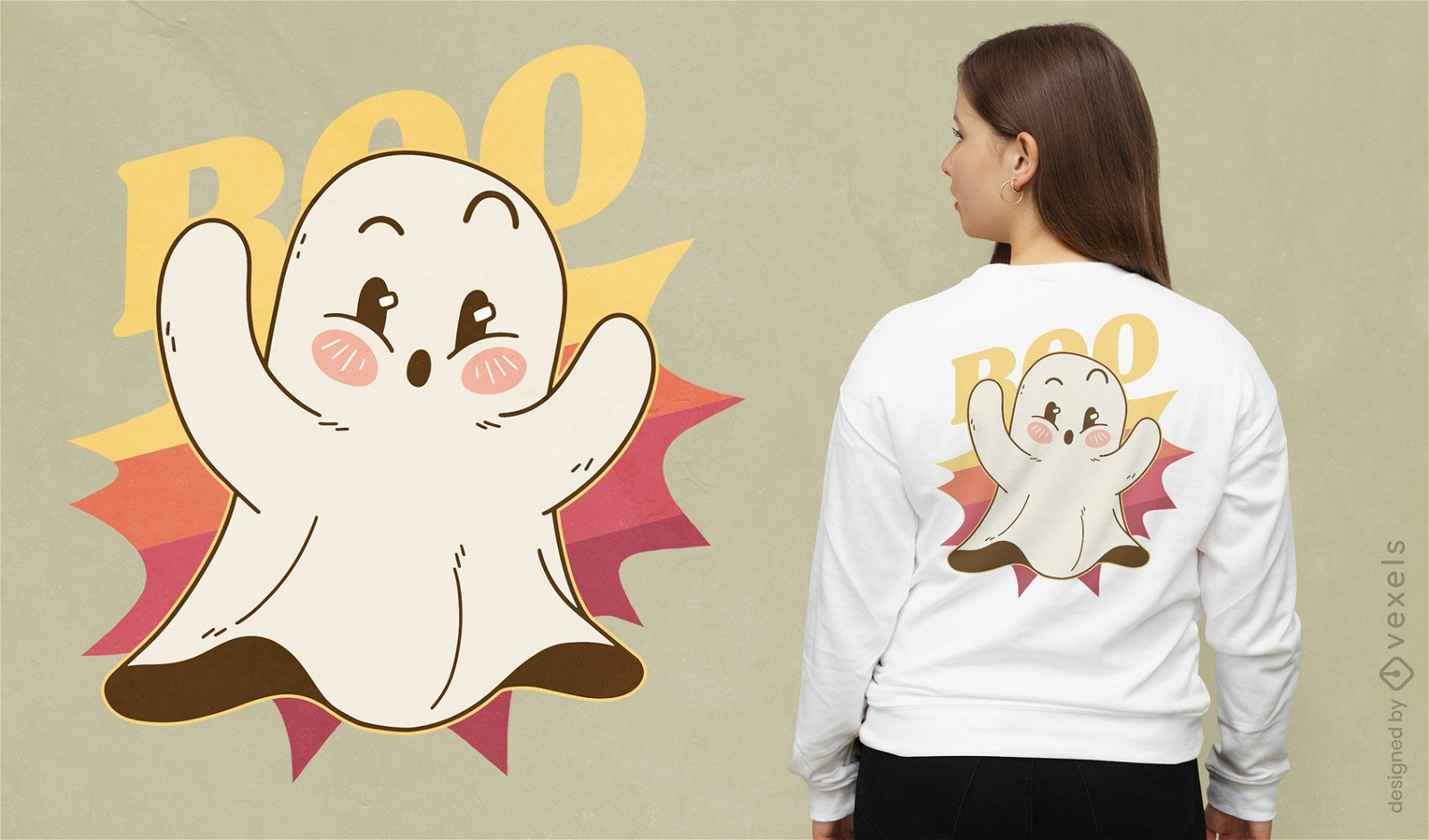 Design de camiseta de personagem fantasma fofo