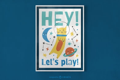 Let's play space cat poster design