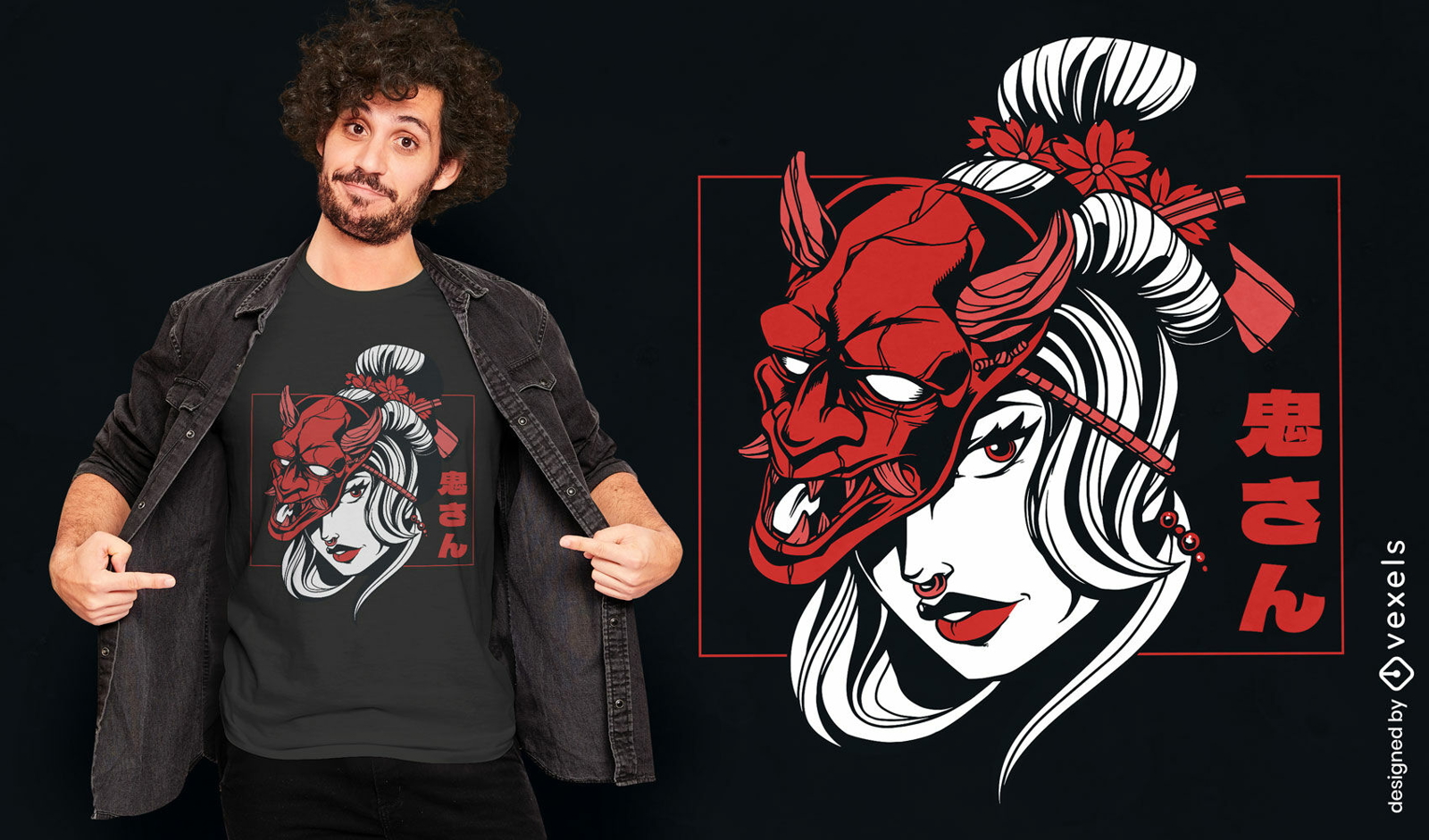 Oni mask girl Japanese t-shirt design