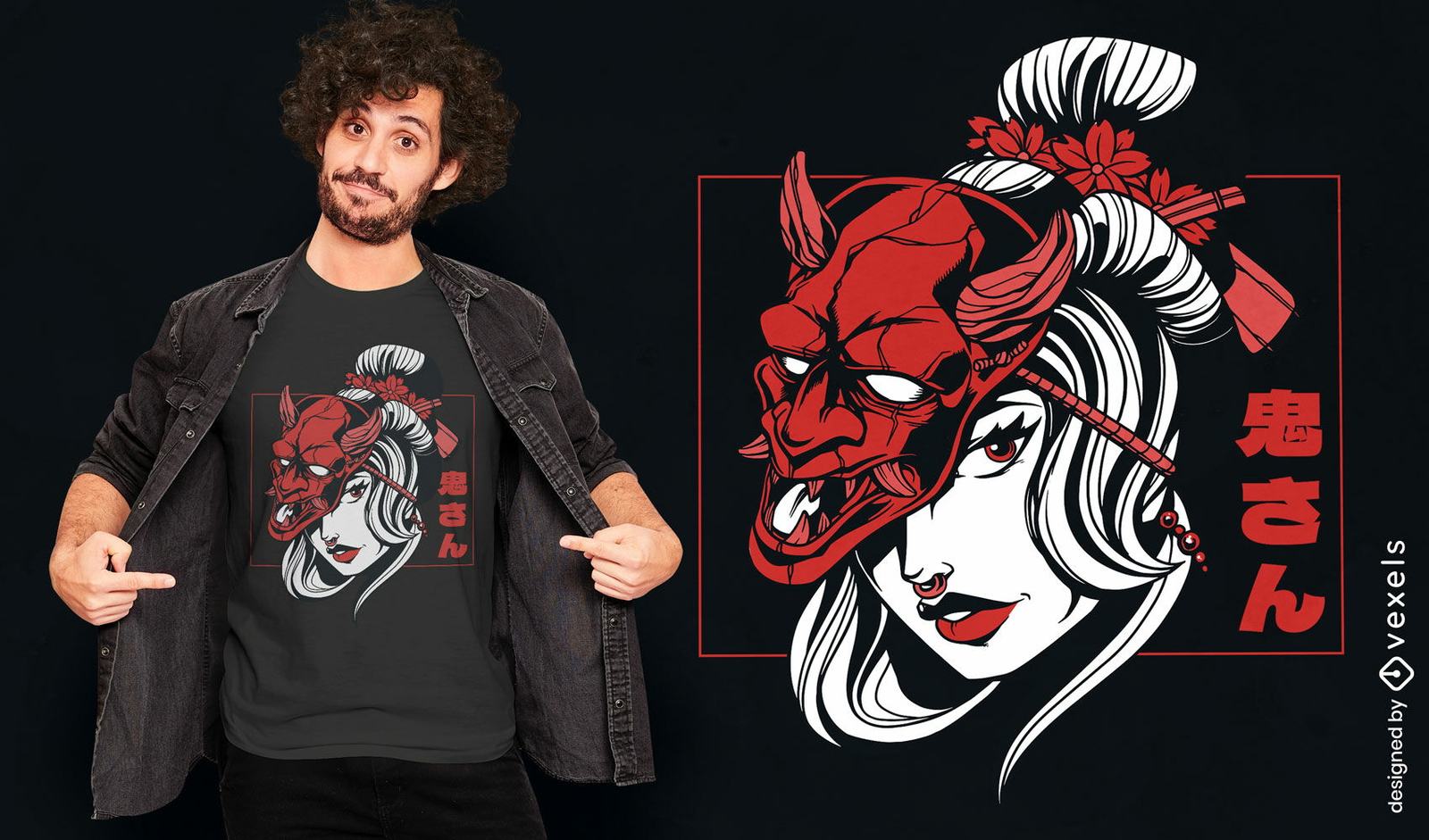 Oni-Maskenmädchen japanisches T-Shirt-Design