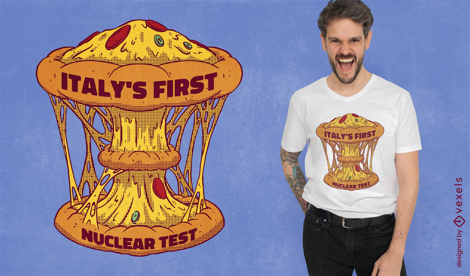 Design de camiseta de pizza nuclear italiana