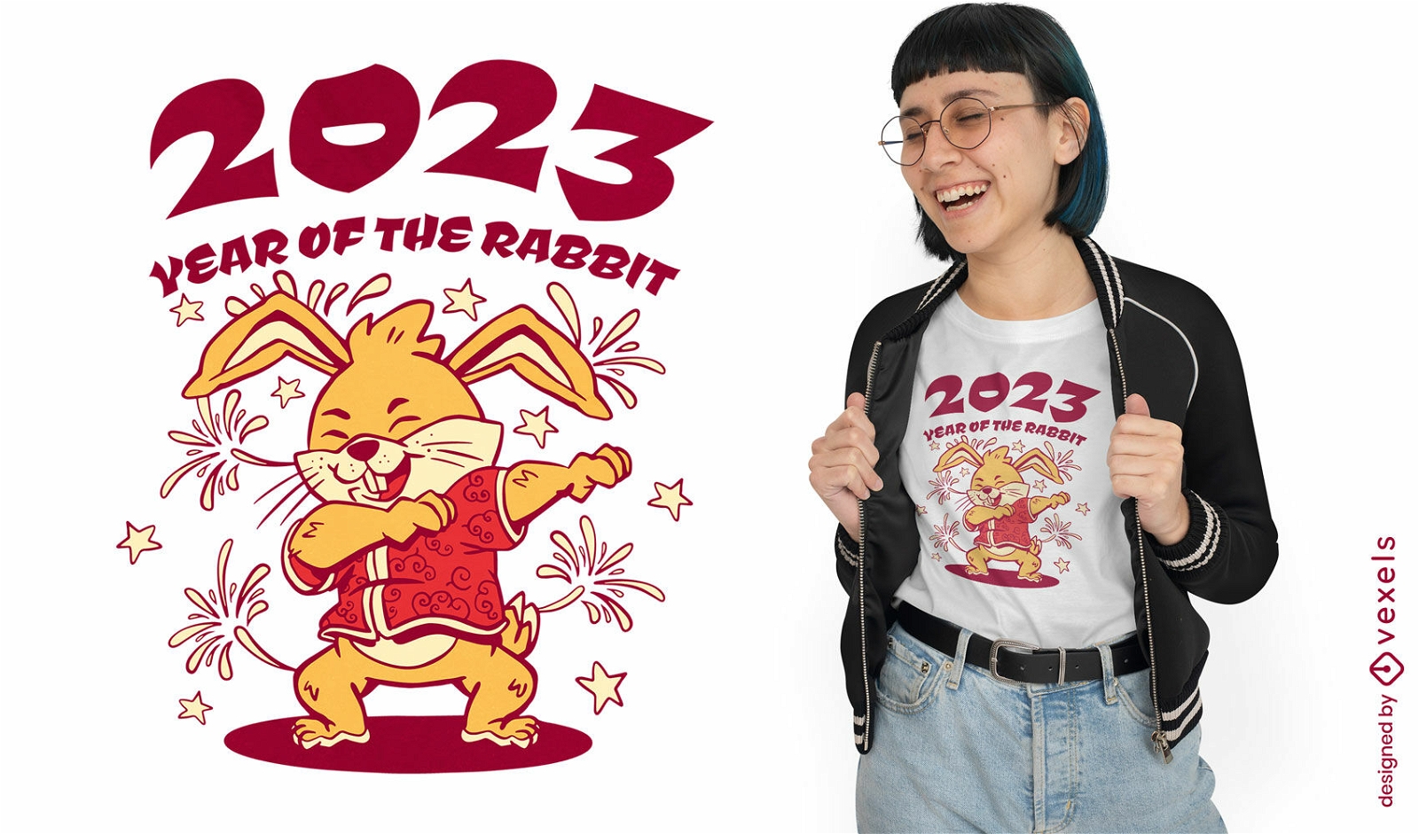 Design de camiseta de coelho de ano novo chinês