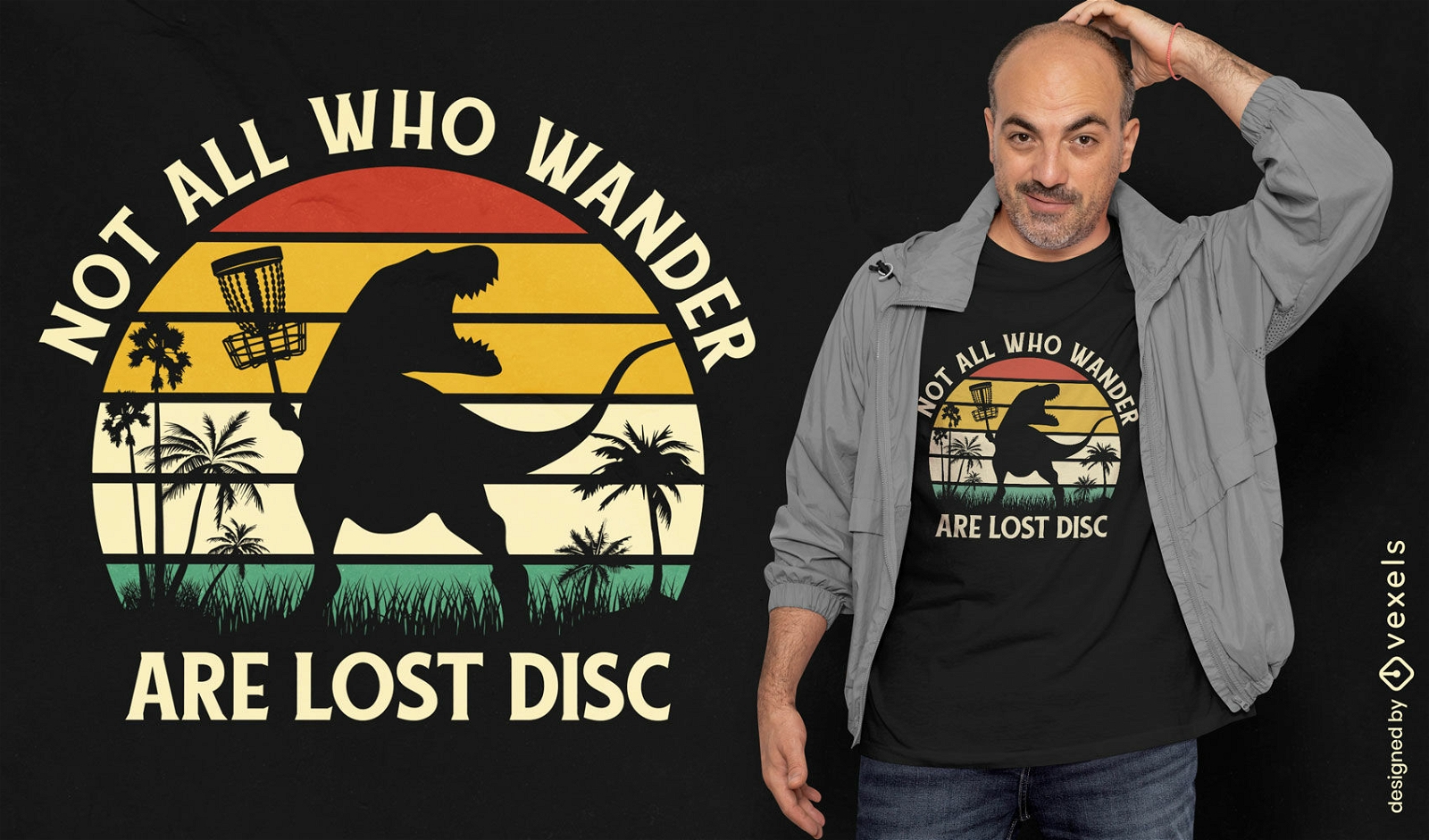Design de camiseta de dinossauro de golfe de disco