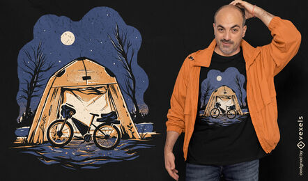 Diseño de camiseta para acampar en bicicleta.