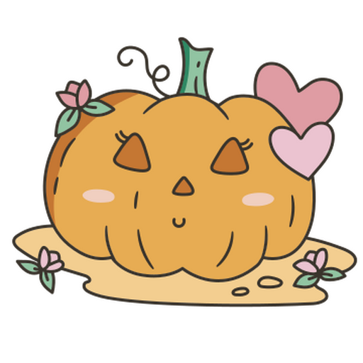A pumpkin surrounded by flowers and hearts PNG Design