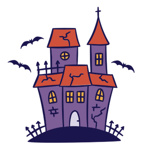 Ein gruseliges Schloss mit fliegenden Fledermäusen für Halloween PNG-Design