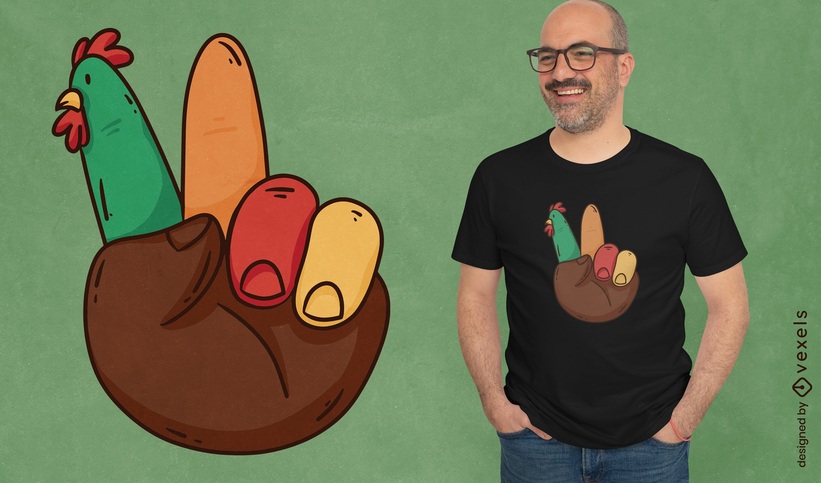 Diseño de camiseta de mano de pavo.