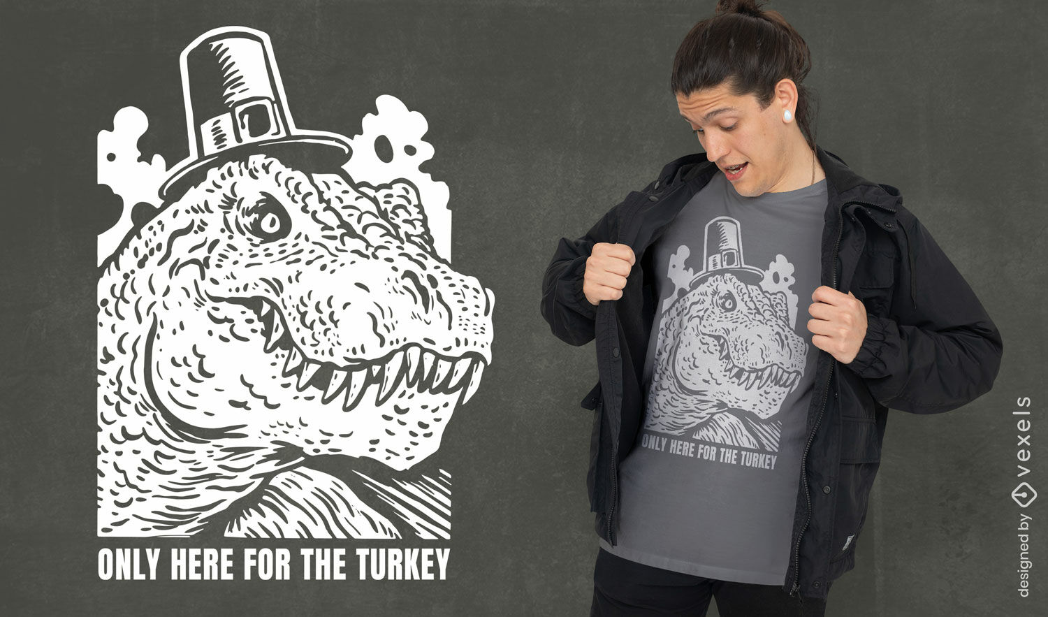 Design de camiseta t-rex de ação de Graças