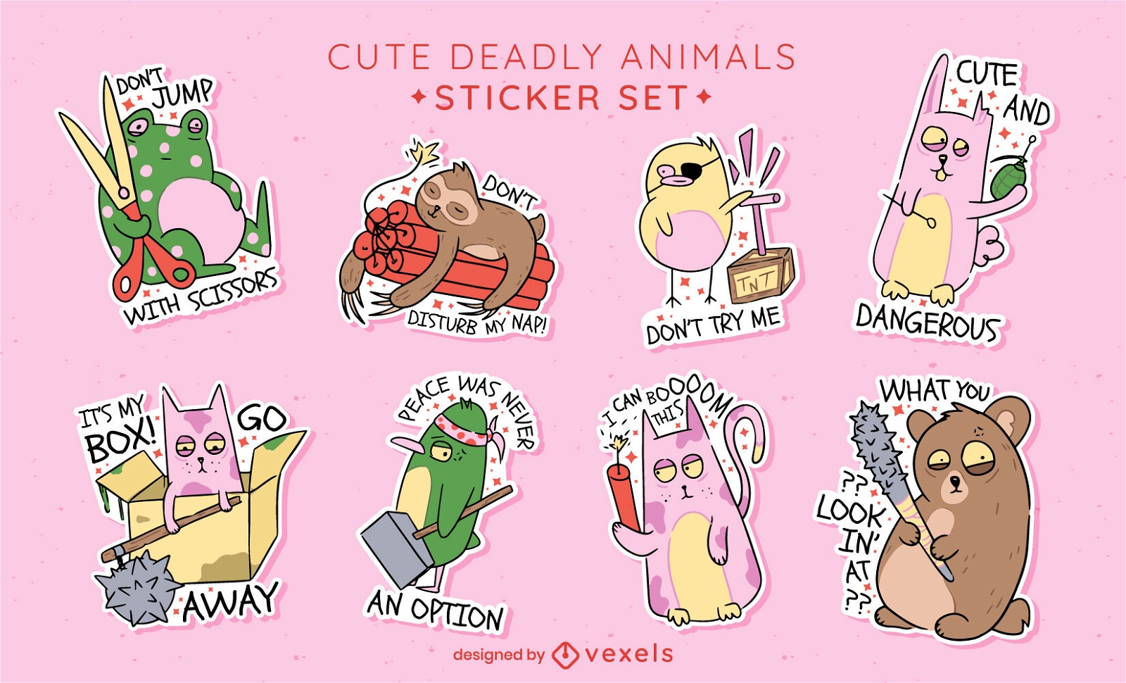 Funny cartoon animals sticker set