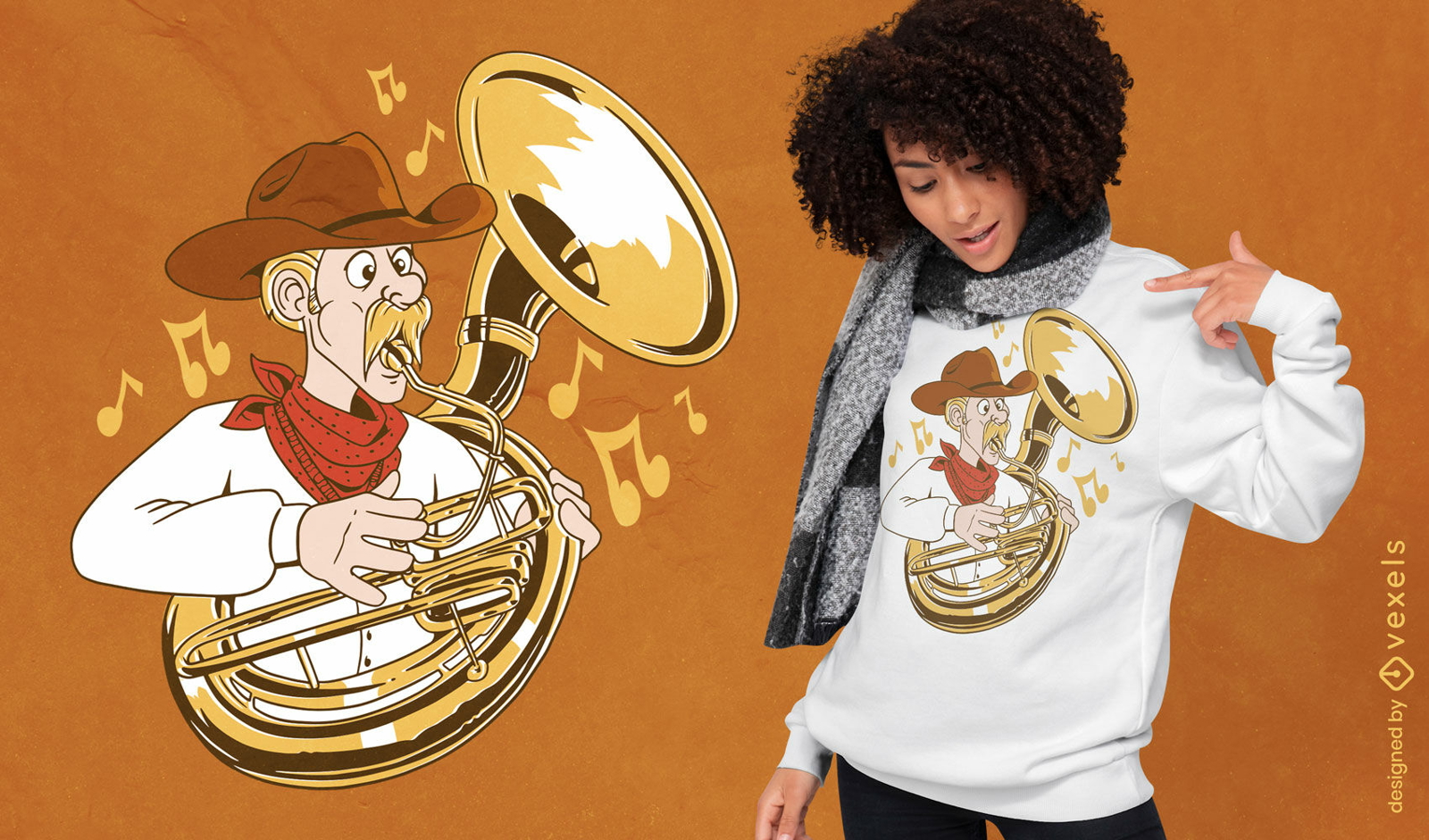 Cowboy playing Sousaphone t-shirt design