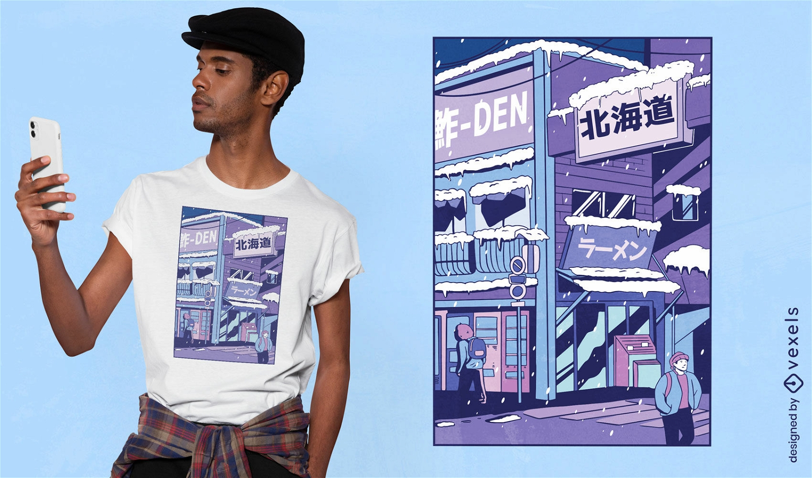 Stadt bedeckt im Schnee-T-Shirt-Design