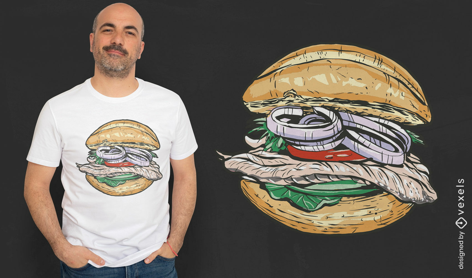 Diseño de camiseta de sándwich de pescado.