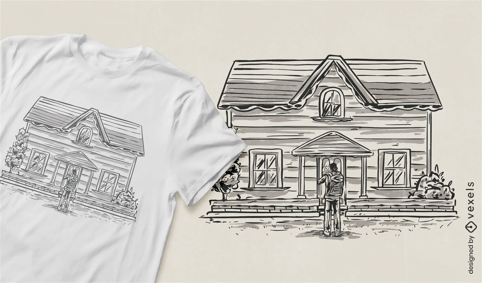 Mann mit Katze und neuem Haus-T-Shirt-Design