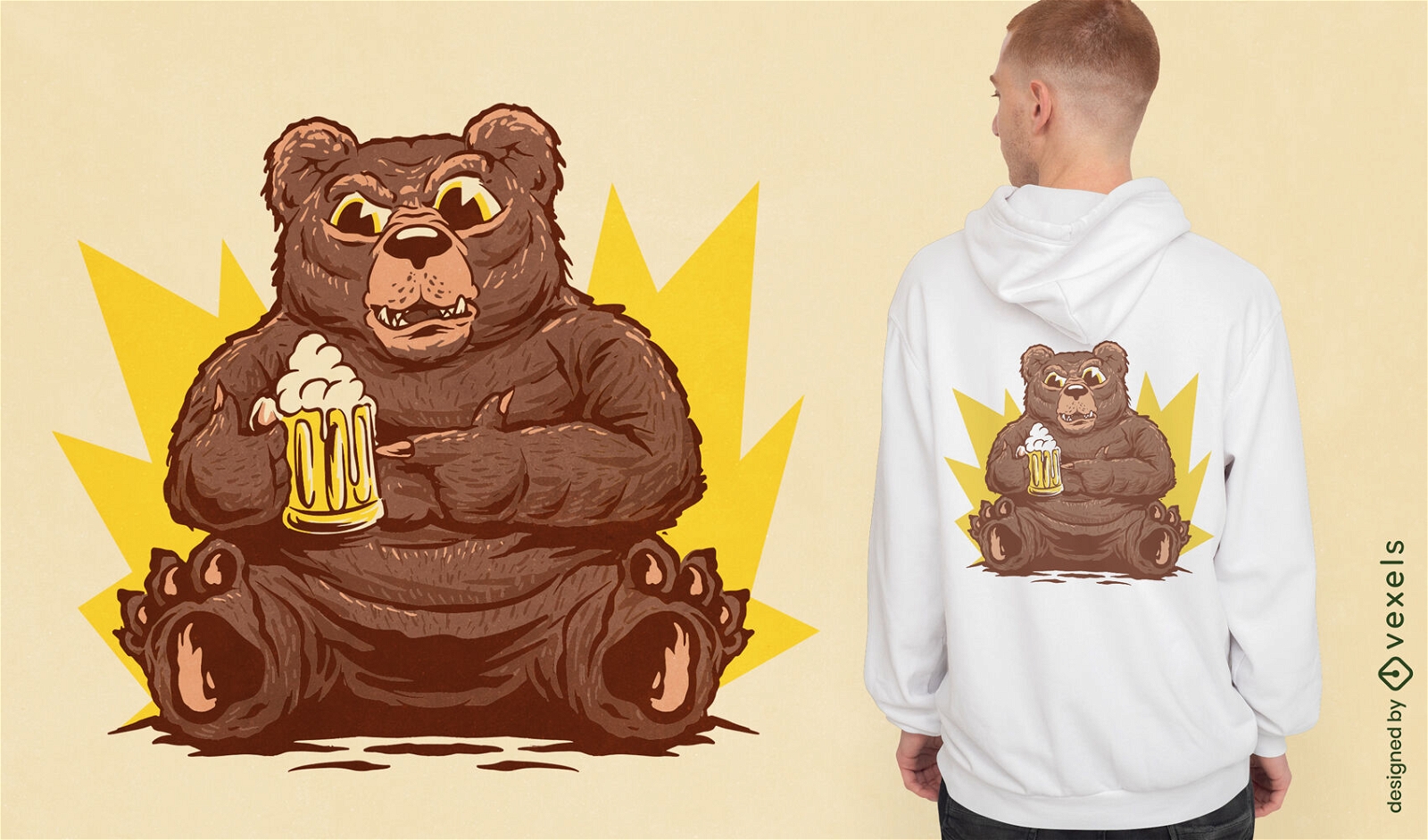 Urso com design de camiseta de cerveja