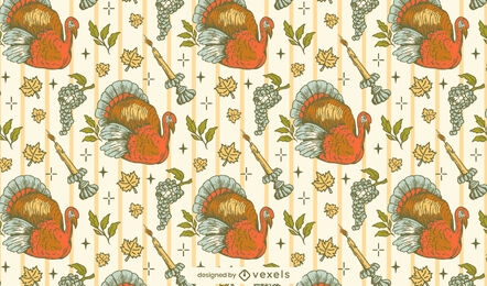 Diseño de patrón vintage de pavo de acción de gracias