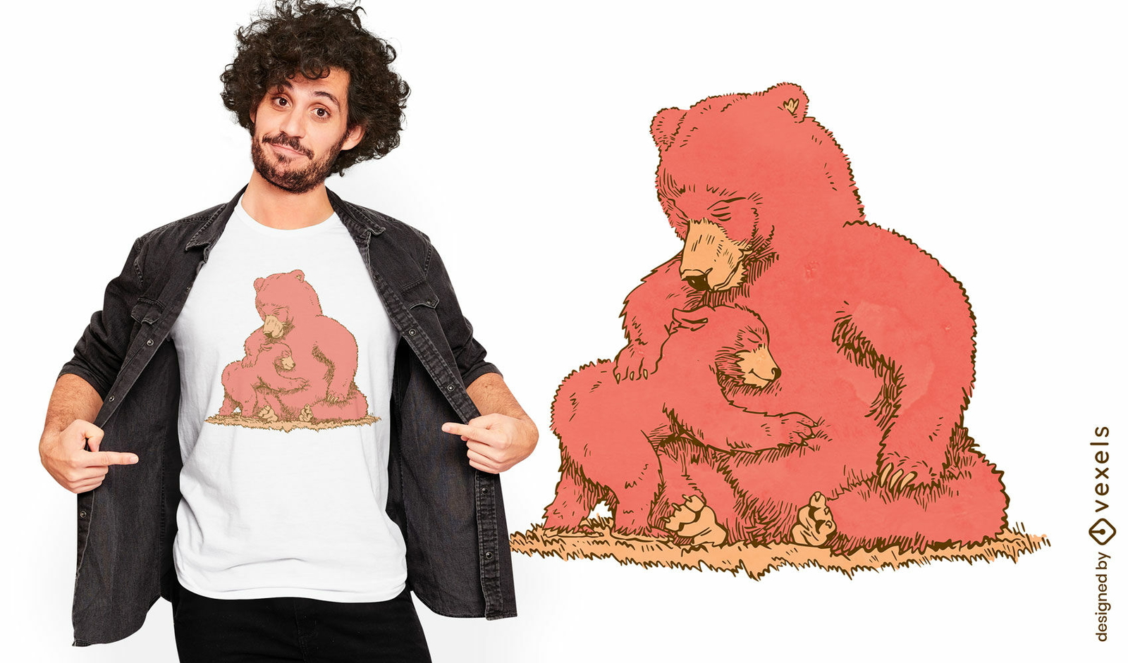 Mãe ursa com design de camiseta de filhote