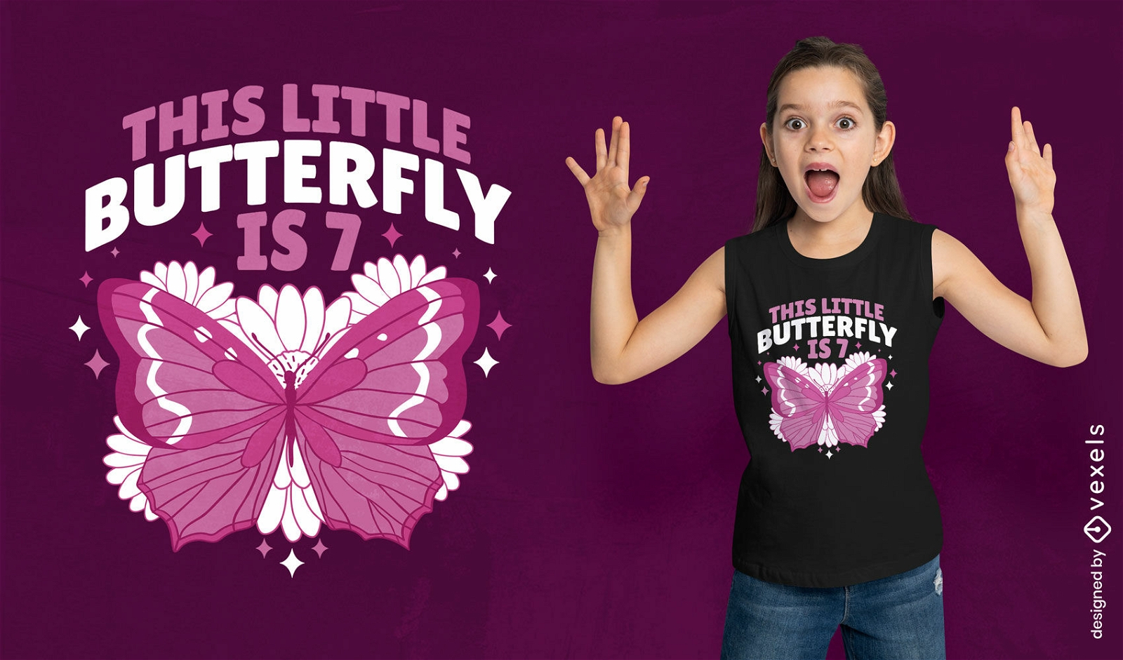design de camiseta de borboleta de 7 anos