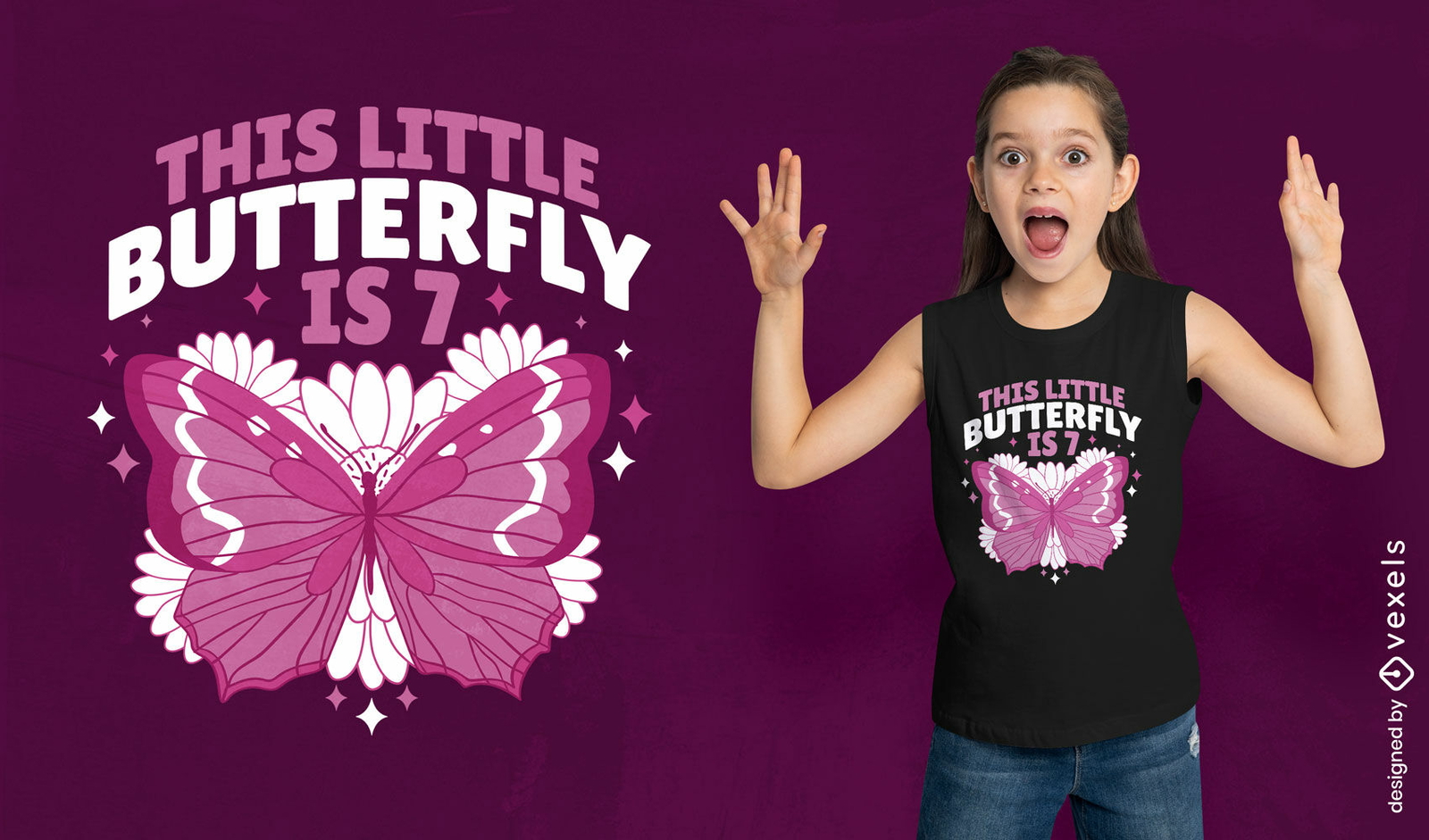 diseño de camiseta de mariposa de 7mo cumpleaños