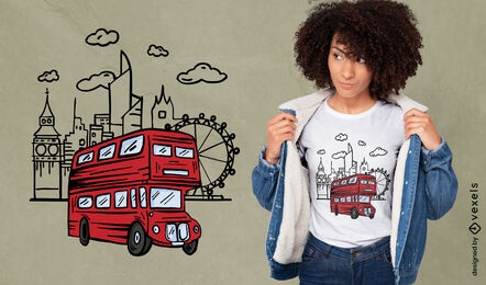 Diseño de camiseta de ciudad y autobús de Londres.