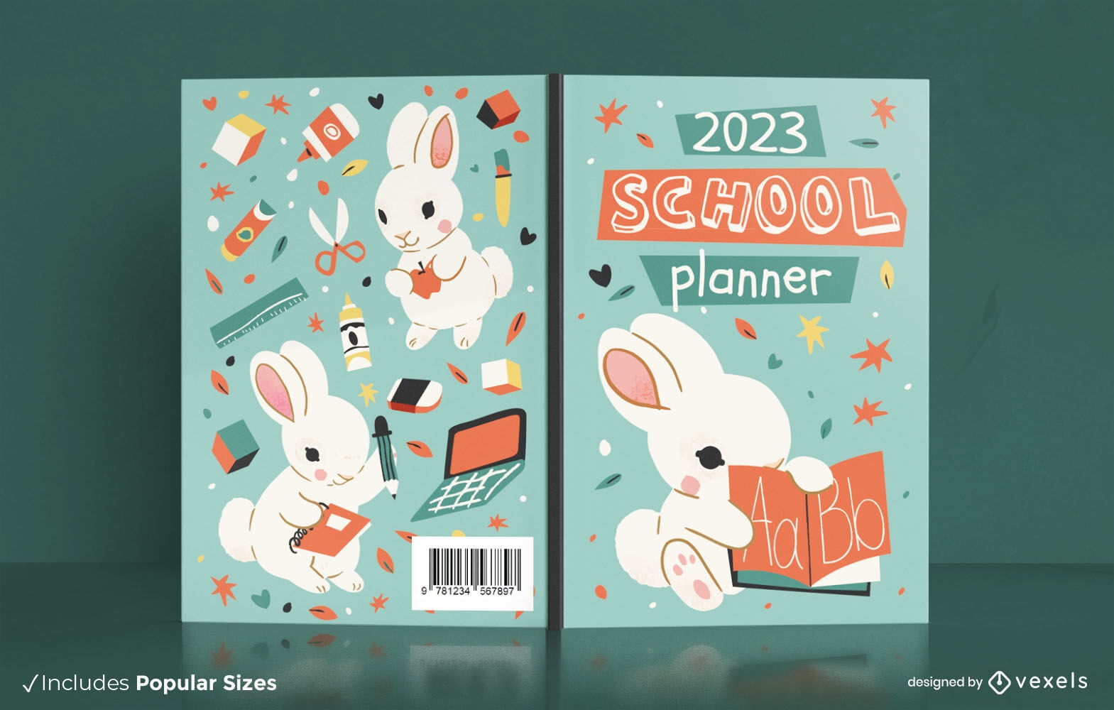 Diseño de portada de libro de conejitos de regreso a la escuela