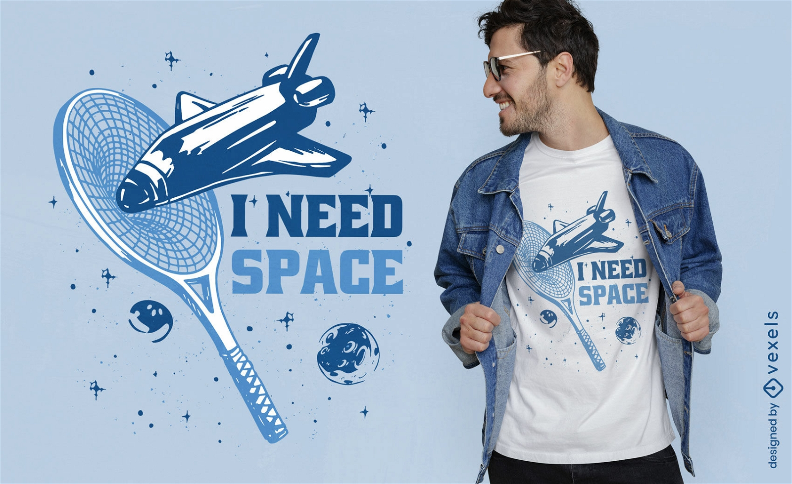 Ich brauche ein monochromes T-Shirt-Design im Weltraum